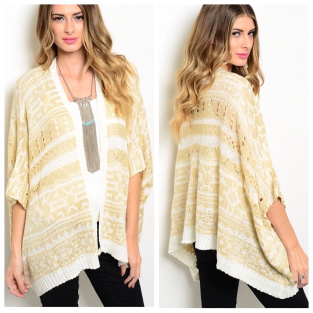 Oversized Knit Crochet Sweater Kimono Cardigan, S/M